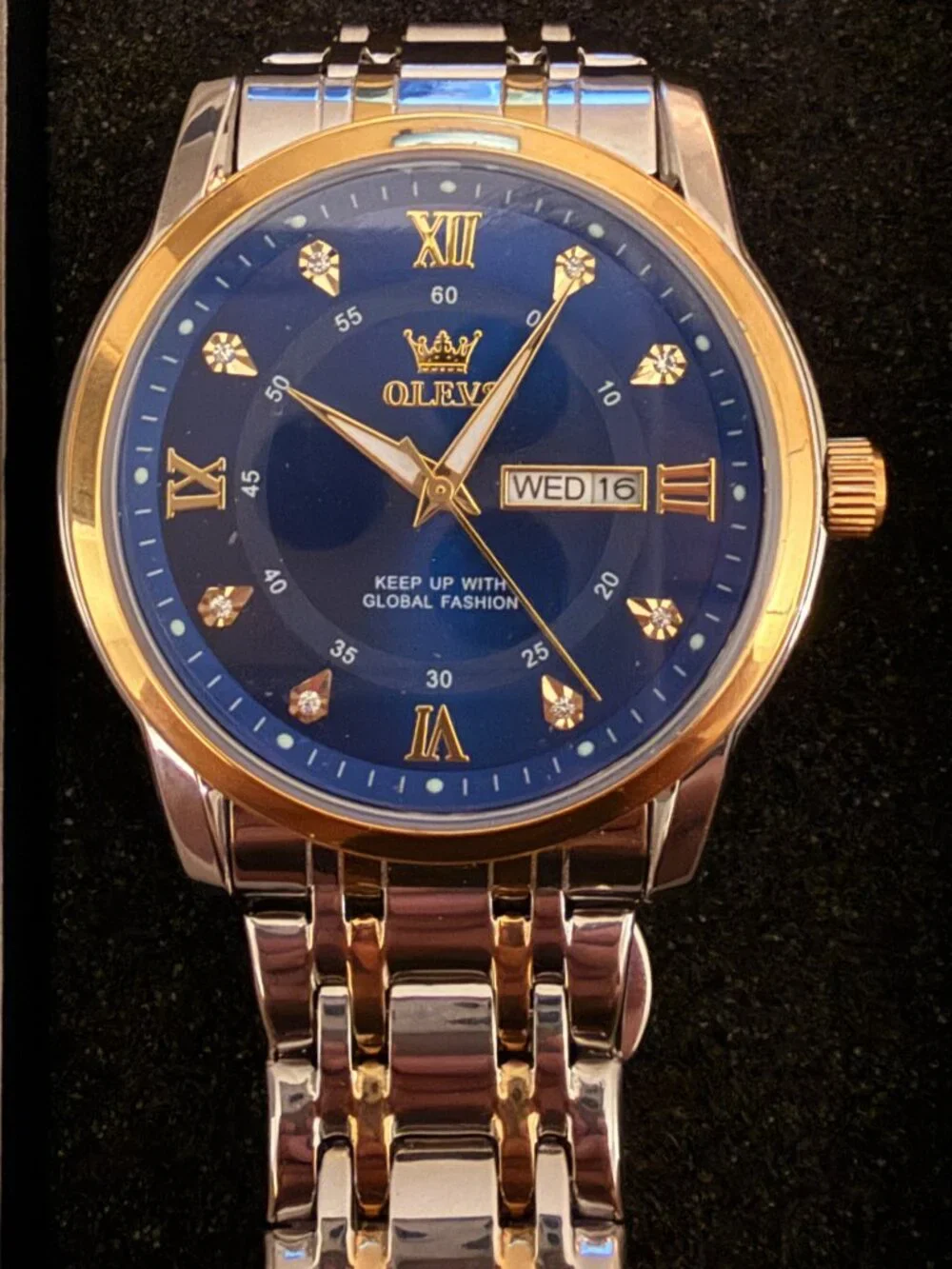 OLEVS Watch for Men Diamond Business Dress Analog Quartz Stainless Steel